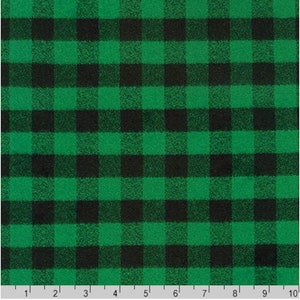 Green Buffalo Plaid Fabric - Quality COTTON Flannel Fabric by the Yard- Mammoth Flannel from Robert Kaufman, Apparel Fabric, 3/4&quot; Plaid C9