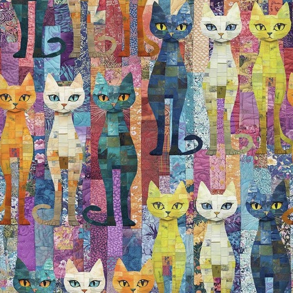 Packed Quilt Cats Multi Cotton Fabric –  Cat Fabric for Quilting and Sewing