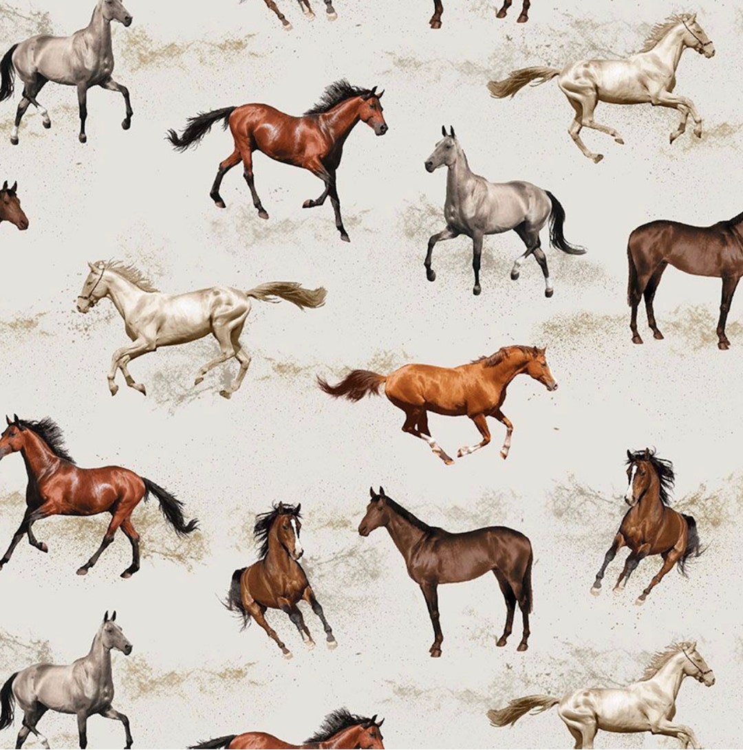 Wild Horses Racing on Cream From Timeless Treasures 100 COTTON Fabric