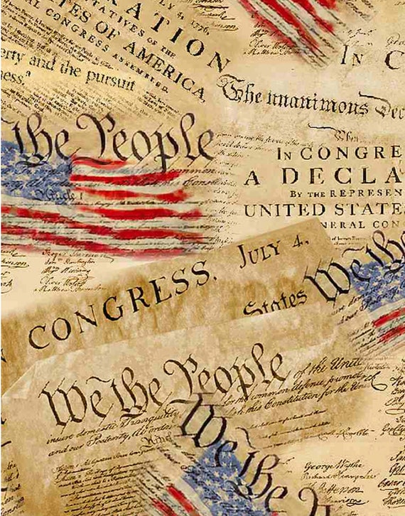 Declaration of Independence Fabric: US Constitution Cotton Quilting Fabric
