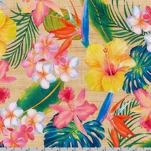 DEAL End of Bolt 28"x44" - Hawaiian Fabric - 100% COTTON Fabric for Quilting