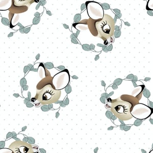 Bambi Badge Fabric - Disney Bambi Nursery Collection - 100% COTTON Fabric, Quilting Fabric, Apparel Fabric, Baby Fabric, Animal Fabric C12