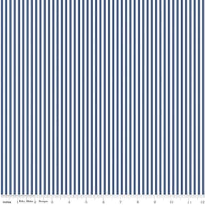 Denim Blue and White 1/8&quot; Striped Fabric  – Riley Blake Cotton – Blue Stripe Quilting Fabric by the Yard or Selected Length - 100% Cotton