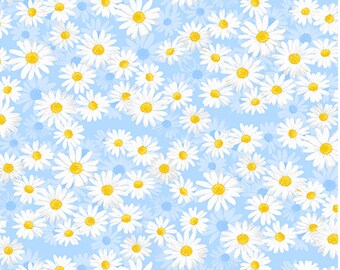 14 Choose a size 12 or by the yard Small Spaced Daisy on Blue Dasies Flowers 100/% Cotton Fabric FQ Fat Quarter
