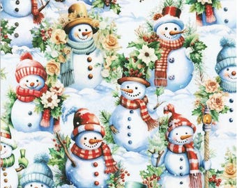 Tissu coton Noël bonhomme de neige - Collection Flurry Friends - Matériel de courtepointe et de couture
