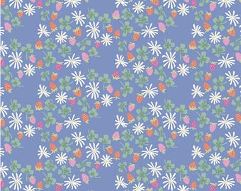 Chloe Small Strawberries on Blue – 100% Cotton Quilting Fabric – Riley Blake