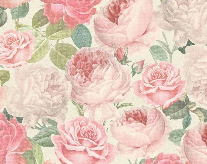 Packed Jardin Roses in Cream by Timeless Treasures - 100% COTTON Fabric ...