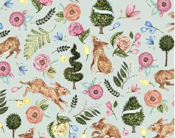 Bunny Fabric: Sweet Spring Seafoam Cotton Quilting Fabric