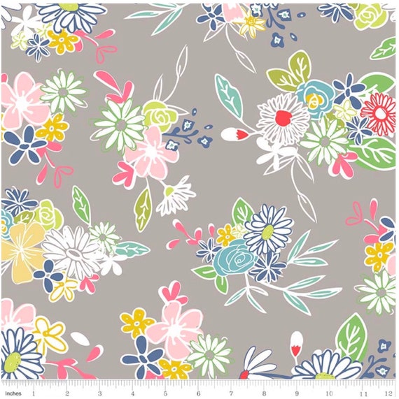 Gray Floral Cotton Fabric Cotton Fabric By The Yard 100 Etsy