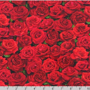 Red Rose Fabric - Designer Fabric - 100% COTTON Fabric, Apparel Fabric, Quilting Fabric, Gift for Her C22b