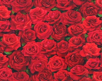 End of Bolt 20"x44" - Red Rose Cotton Fabric for Quilting & Apparel
