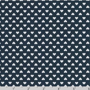 Navy Heart (small) Fabric - Robert Kaufman Fabric - 100% COTTON Fabric, Quilting Fabric, Heart Fabric Prints, COTTON Fabric by the yard