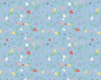 Small Floral Fabric – Sky Blue Blossoms – 100% Cotton Quilting Fabric – Riley Blake