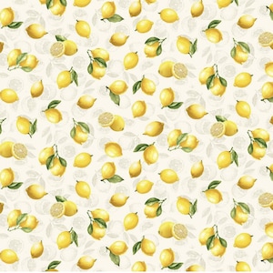 Tossed Lemon Baumwollstoff - 100% Quilt- und Bekleidungsstoff | Obst Print Stoff Meterware | Gelber Zitrus Stoff für Nähprojekte