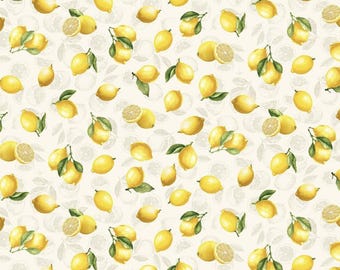 Tossed Lemon Cotton Fabric – 100% Quilting & Apparel – Yellow Citrus Print