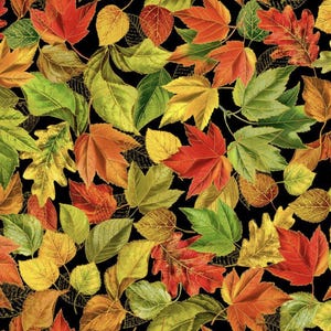 Fall Leaves on Black - COTTON Quilting Fabric - Quality Cotton Fabric -Fall is in the Air from Timeless Treasures with Gold Metallic Accents