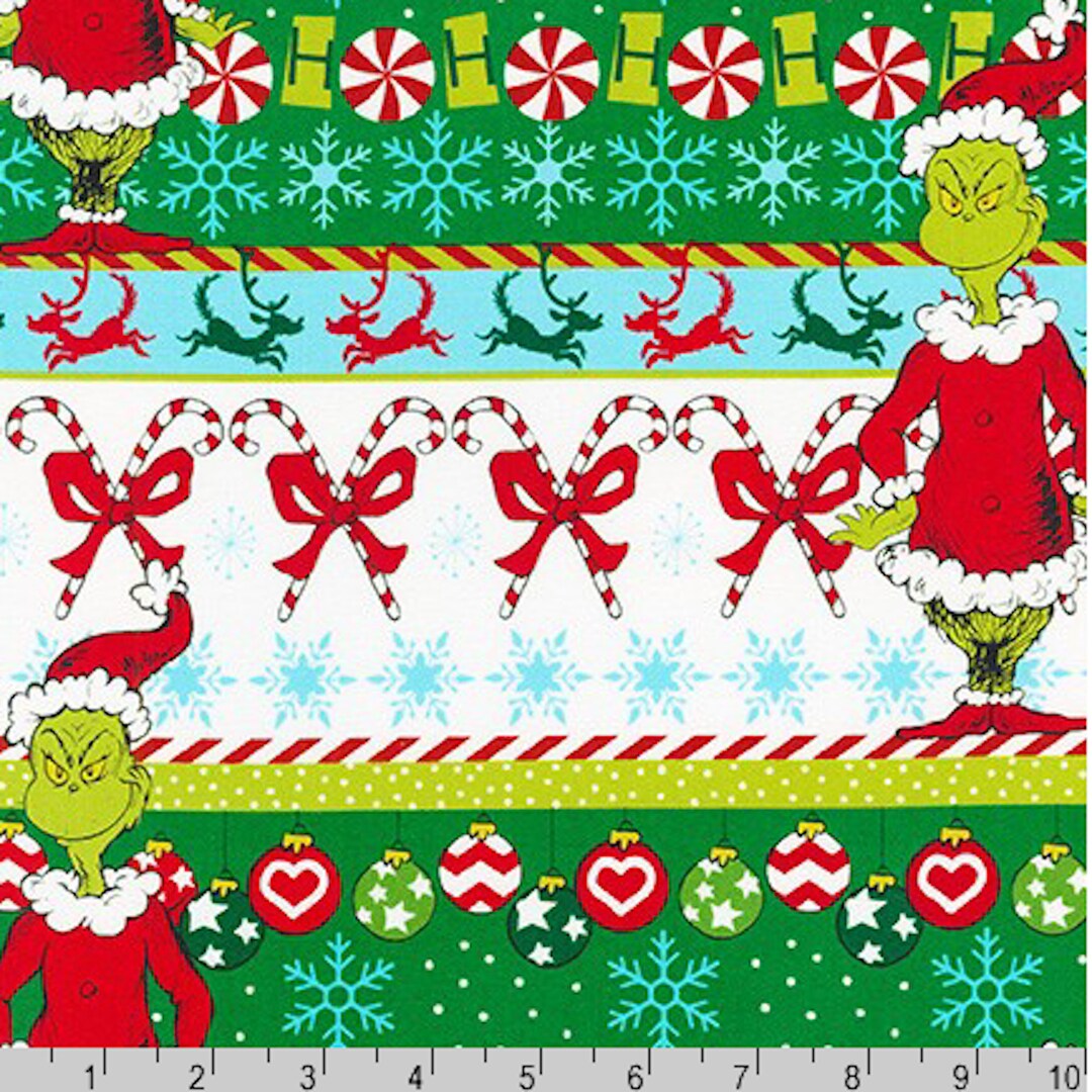 The Grinch Fabric How the Grinch Stole Christmas From Dr Seuss Enterprises white 100 COTTON