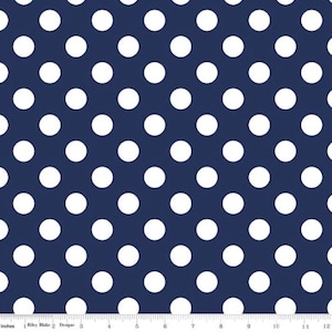 3/4&quot; White Polka Dot on Navy from Riley Blake Designs - 100% COTTON Fabric, Quilting Fabric and Apparel Fabric
