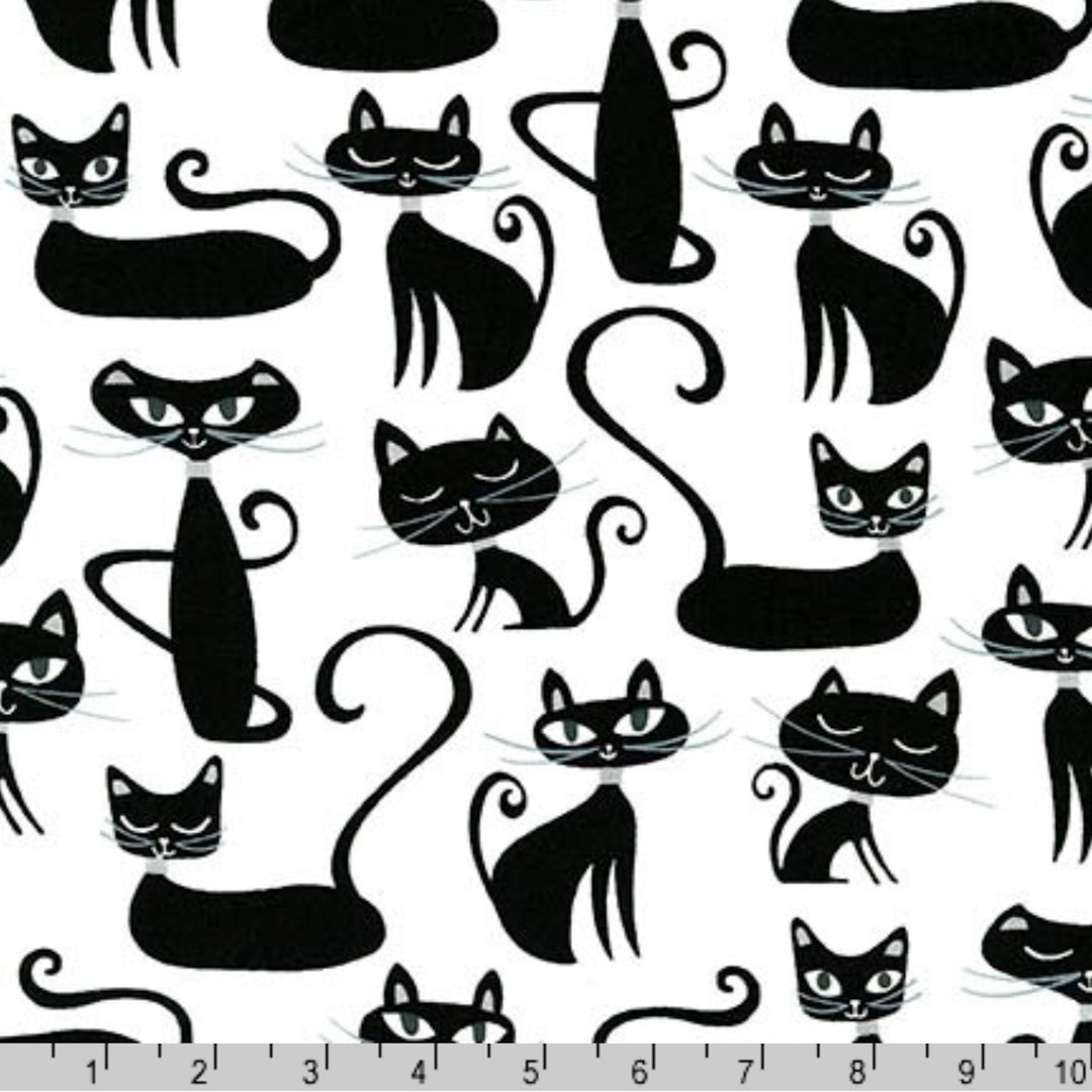 Black and White Cat Fabric by Robin Zingone From Whiskers & Etsy