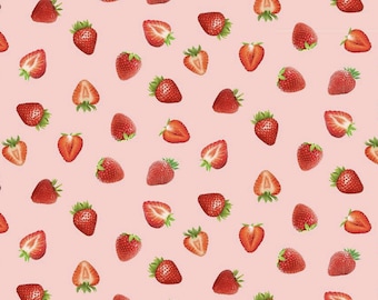 Strawberry Cotton Fabric: Tossed Berries Print, Quilting Fabric