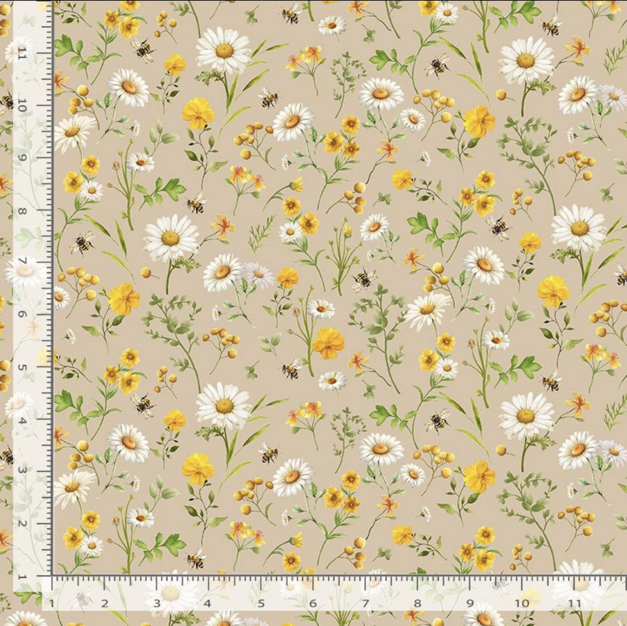 Tan Daisy Cotton Fabric – Floral Quilting Fabric by Timeless Treasures ...