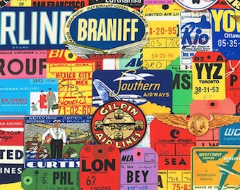 Vintage Airline Cotton Fabric: Adventure Travel Theme - Library of Rarities
