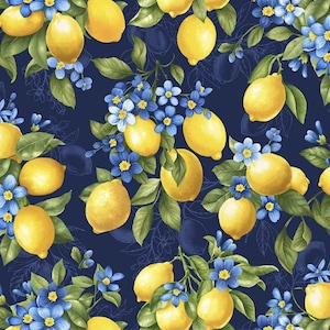 Lemon Cotton Fabric – 100% Quilting & Apparel Fabric | Fruit Print Fabric by the Yard | Yellow Citrus Fabric for Sewing Projects