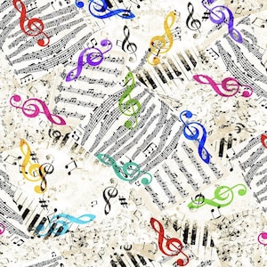 Music Notes Cotton Fabric: &#39;I am with the Band&#39; Quilting Apparel