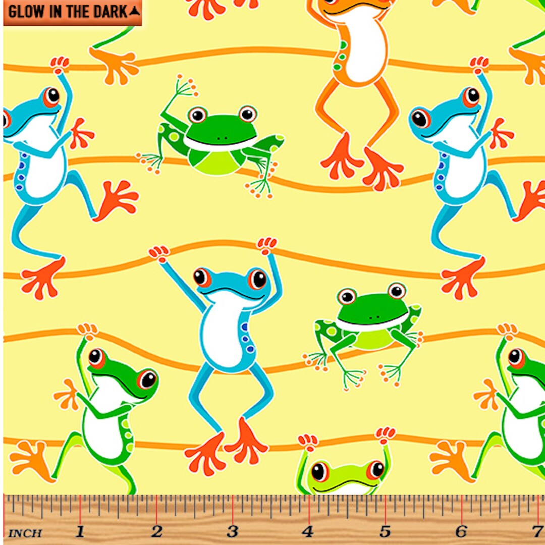 Light Yellow Toadally Cool Glow in the Dark Fabric by Benartex COTTON Quilt Fabric Kids Fabric