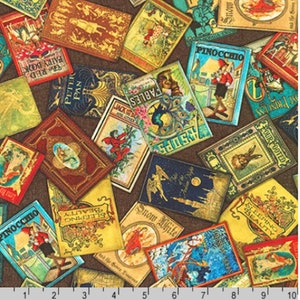 Books Fabric - Antique Library Print, Robert Kaufman Cotton Quilting Fabric