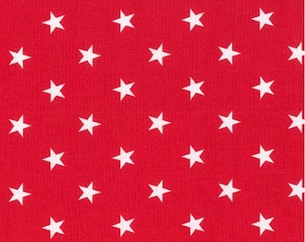 Red Star COTTON Fabric - 100% COTTON Fabric, Quilting Fabric, Red and White Star Fabric, Cotton Fabric by the Yard or Select Length