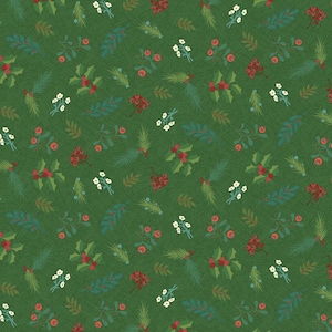 In From the Cold Greenery Green – Riley Blake Christmas Fabric – Winter Leaves & Berries – Quilting Cotton Fabric