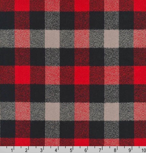 Black and Red Buffalo Check Cotton Flannel Fabric 100% Cotton - 7oz/yard by  The Yard 