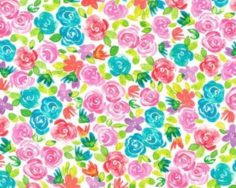 Rainbow Floral Fabric - Robert Kaufman Watercolor Cotton Quilt Apparel