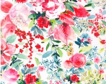 Pink and Red Floral Cotton Fabric by Lauren Wan for Robert Kaufman