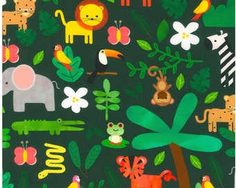 Jungle by Ann Kelle from Rainforest Friends - 100% COTTON Fabric - Quality Quilting Cotton Fabric -Lions, Bears, Elephants, Kids Fabric