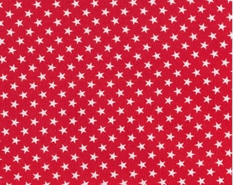 Red Star Fabric (Small Stars) - 100% COTTON Fabric, Quilting Fabric, Red and White Star Fabric, Cotton Fabric by the Yard or Select Length