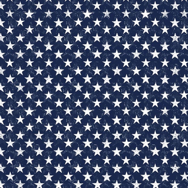 Navy Star COTTON Fabric - 100% Cotton Fabric - USA Stars by Gail Cadden, Quality Quilting Fabric, Apparel Fabric