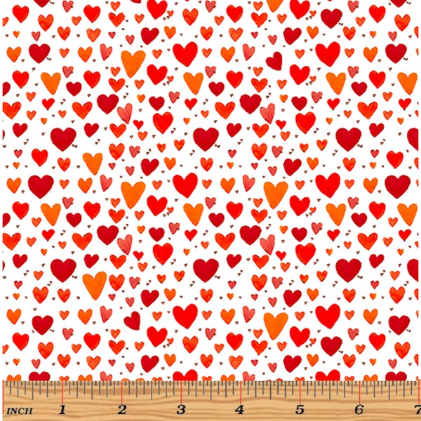 Playful Hearts Coral by Terry Runyan (Small) - 100% COTTON Fabric, Quilting Fabric, Heart Fabric Prints,  Quality Premium Fabric C14