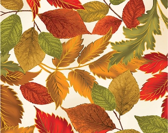 Falling Leaves Flannel Fabric - Cream Cotton Quilting Material