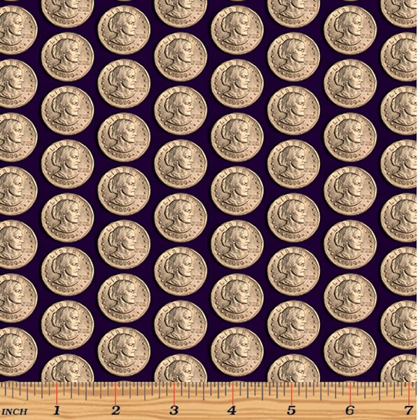 Coin on Dark Purple - Votes for Women's by Sandra Sider - 100% COTTON Fabric, Quilting Fabric and Apparel Fabric C27