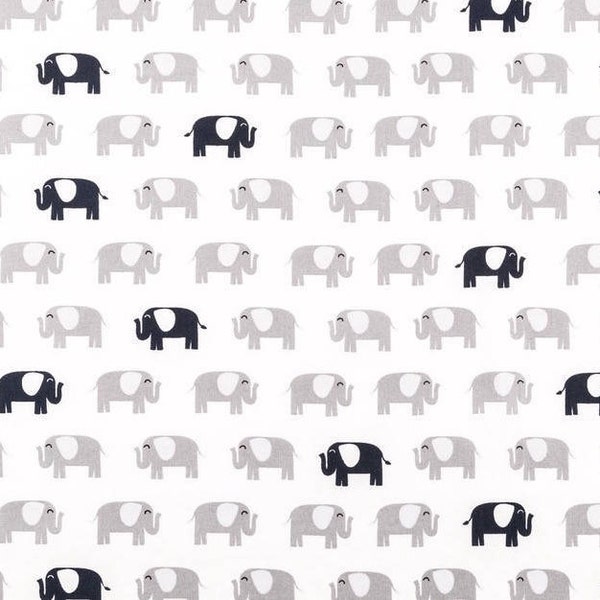 Navy Gray Elephant Fabric, 100% Cotton Fabric, Fabric by the Yard, Fabric Elephant, Cotton Fabric, Quilting Material, Baby Fabric