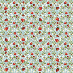Small Strawberries on Blue - 100% COTTON Fabric - Strawberries & Flowers -Timeless Treasures Fabric - Quilting Cotton Fabric, Apparel Fabric