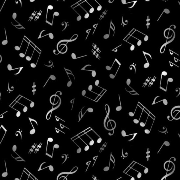 Music Fabric, Jazz Musical Notes in Black from Elizabeth's Studios, 100% COTTON Fabric C11