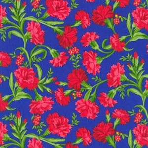 Royal Blue Floral Fabric from Flowerhouse Jubilee for Robert Kaufman - Quality Cotton Fabric - Quilting Fabric and Apparel Fabric