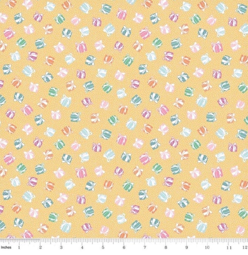 Yellow Perfect Party Present Riley Blake Designs COTTON Quilt Fabric, Apparel Fabric, Birthday Fabric, Summer Fabric, Baby Shower Fabric image 1