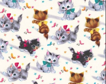 Kitties by Michael Miller - 100% COTTON Fabric, Vintage Kittens Cats, Quilting Cotton Fabric, Apparel Fabric (Choose Your Cut Size)