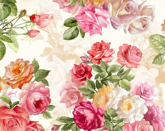 Large Rose Bouquets on Cream from Timeless Treasures - 100% COTTON Fabric - Apparel Fabric and Quilting Fabric by the Yard or Select Length
