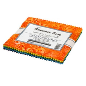 Batik Precut Fabric Squares - Summer Zest by Lunn Studios - Complete Collection - Charm Pack, 5 Inch Stacker, 100% Quilting Cotton Fabric