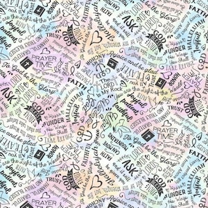 Faith Words Cotton Quilting Fabric - I100 BAUMWOLLE - Inspirations Fabric, Bibelstoff, Gebetsstoff, Religiöser Stoff